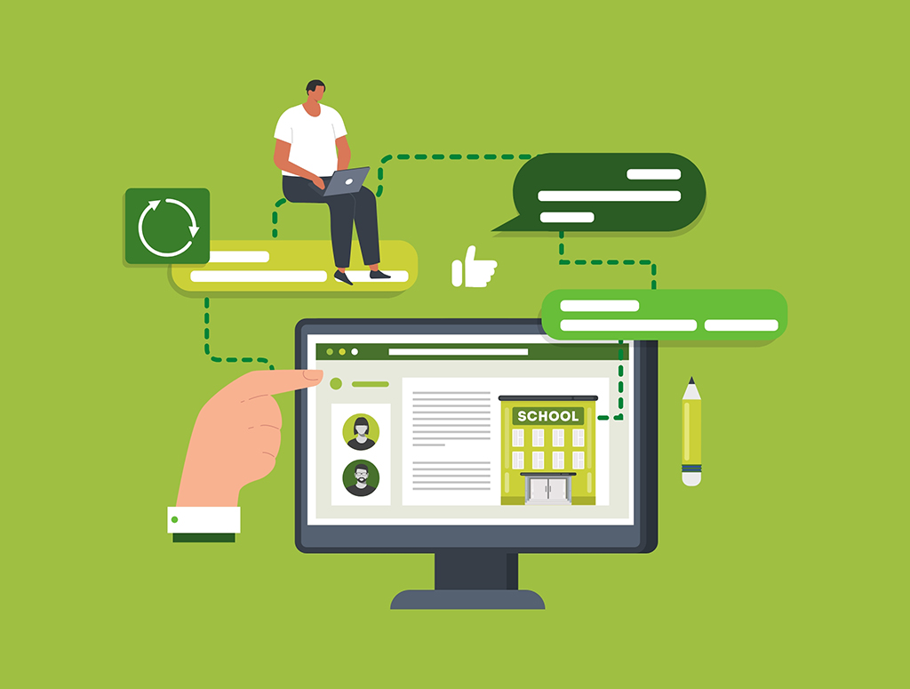 Graphic showing a team working on a flow chart of a user journey