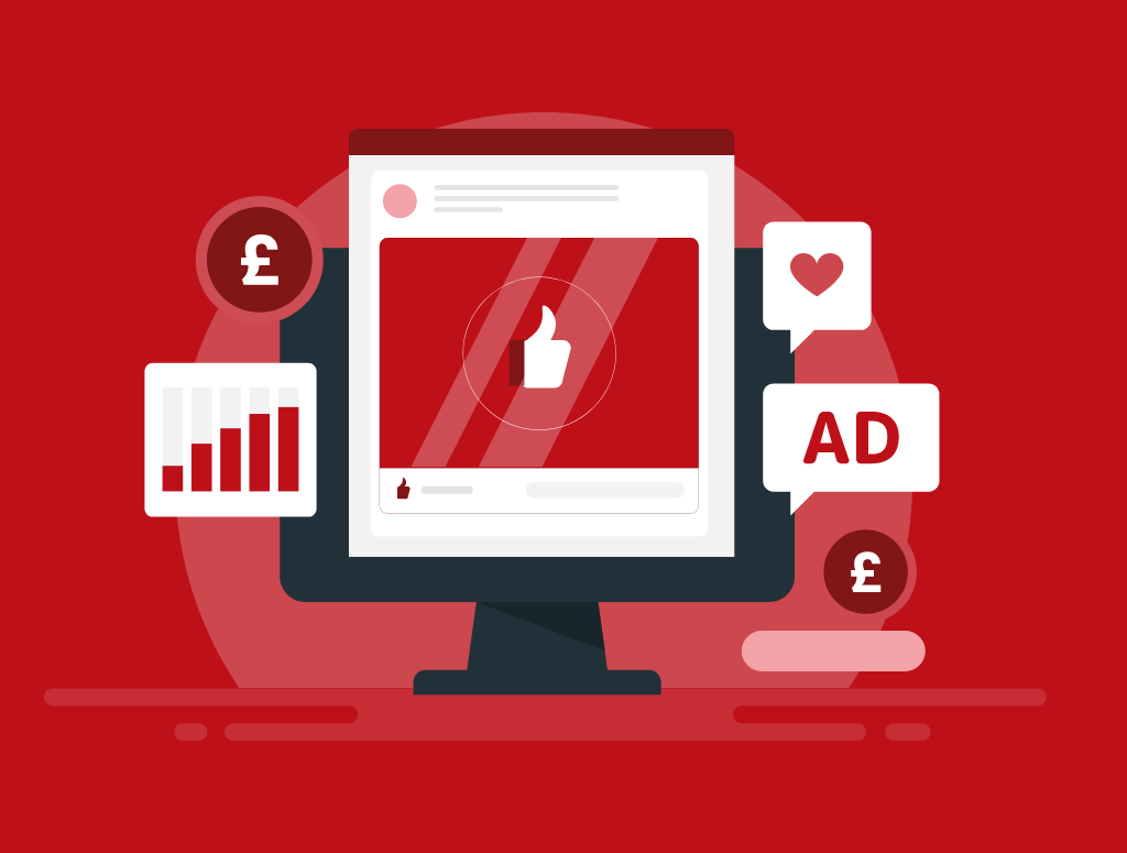 Graphic showing a Facebook Ad on a screen