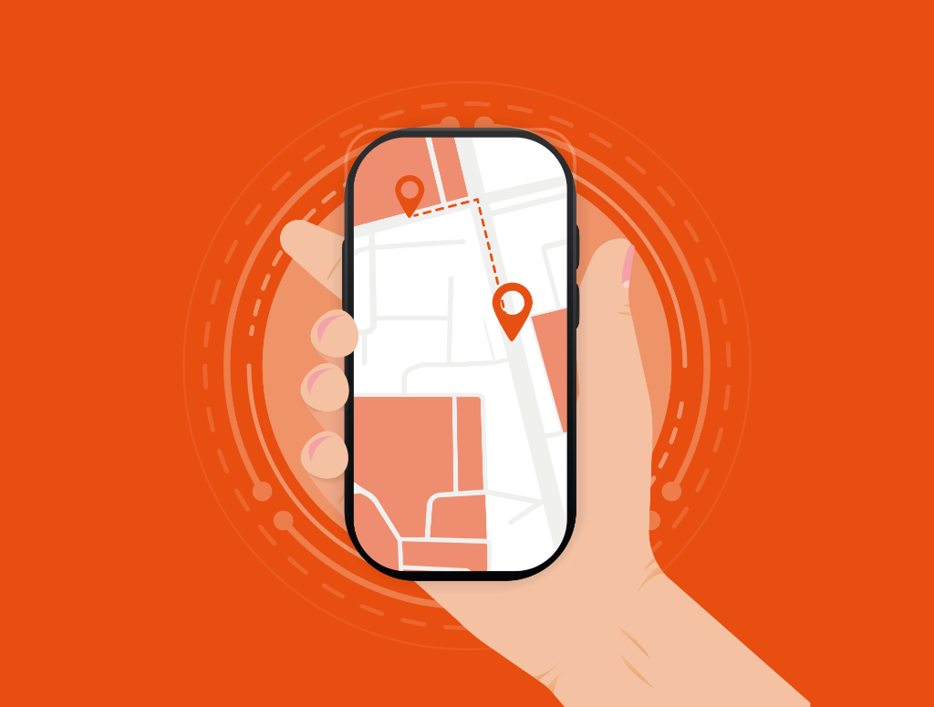 Graphic showing a phone with Google Maps open on the screen.