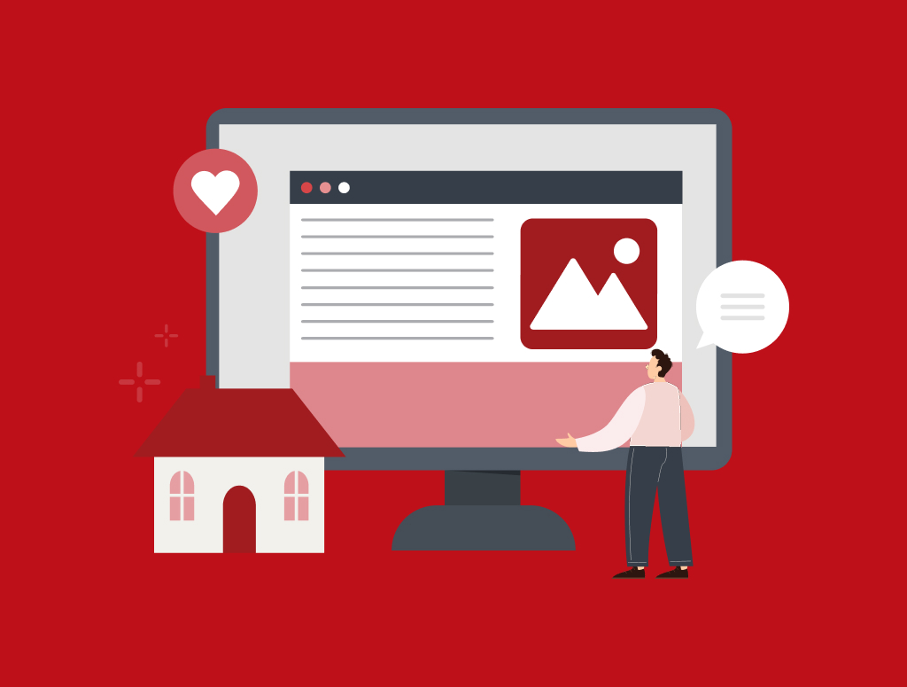 Graphic showing a man analysing a web page